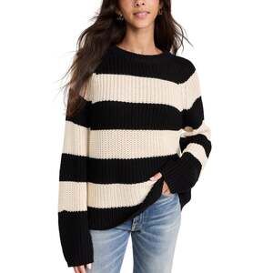 Velvet Striped Black/Ivory Ciara Sweater Size L